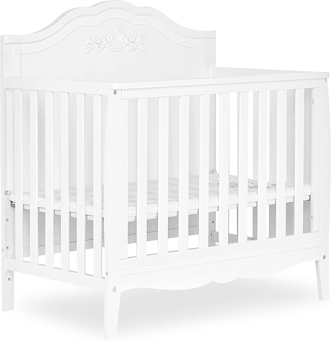 Rose 4-in-1 Convertible Mini Crib in White, JPMA Certified Baby Crib, Non-Toxic Finish,