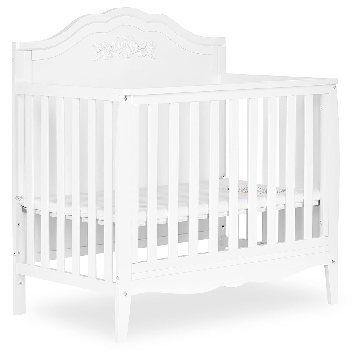 Rose 4-in-1 Convertible Mini Crib in White, JPMA Certified Baby Crib, Non-Toxic Finish,