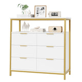 Modern White Dresser, 6 Drawer Dresser with Shelf, Wood Chest of Drawers with Sturdy