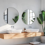 Round Bathroom Mirror, 24’’ Brushed Silver Round Bathroom Mirrors in Stainless Steel