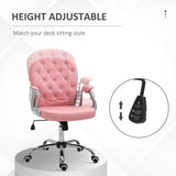 Pink Button Tufted Office Chair with Padded Armrests