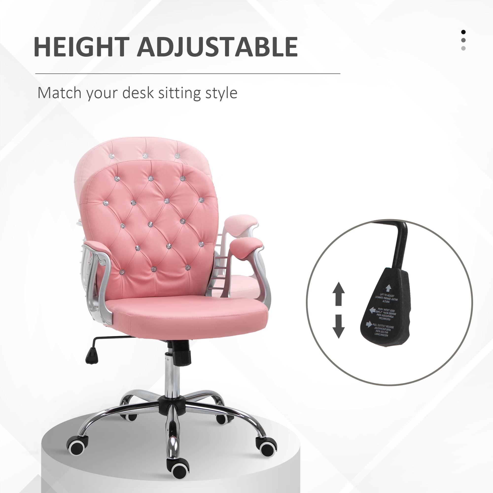 Pink Button Tufted Office Chair with Padded Armrests