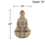 Zen Outdoor Water Fountain with Light LED 22" High Faux Sandstone Meditation