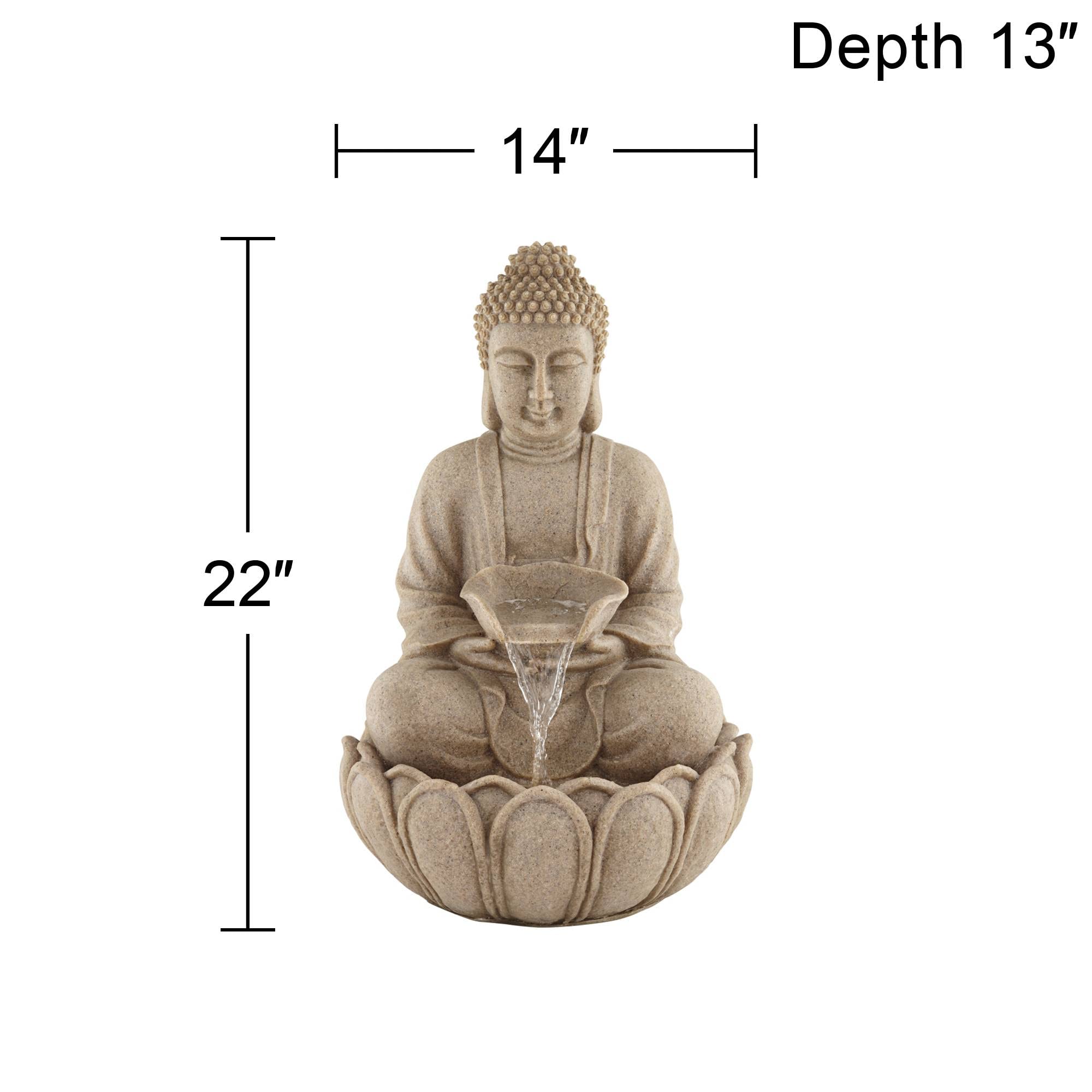 Zen Outdoor Water Fountain with Light LED 22" High Faux Sandstone Meditation