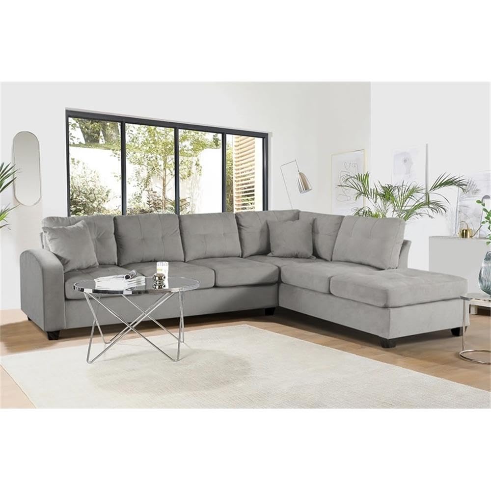 Emilio Velvet Upholstered Reversible Sectional in Taupe