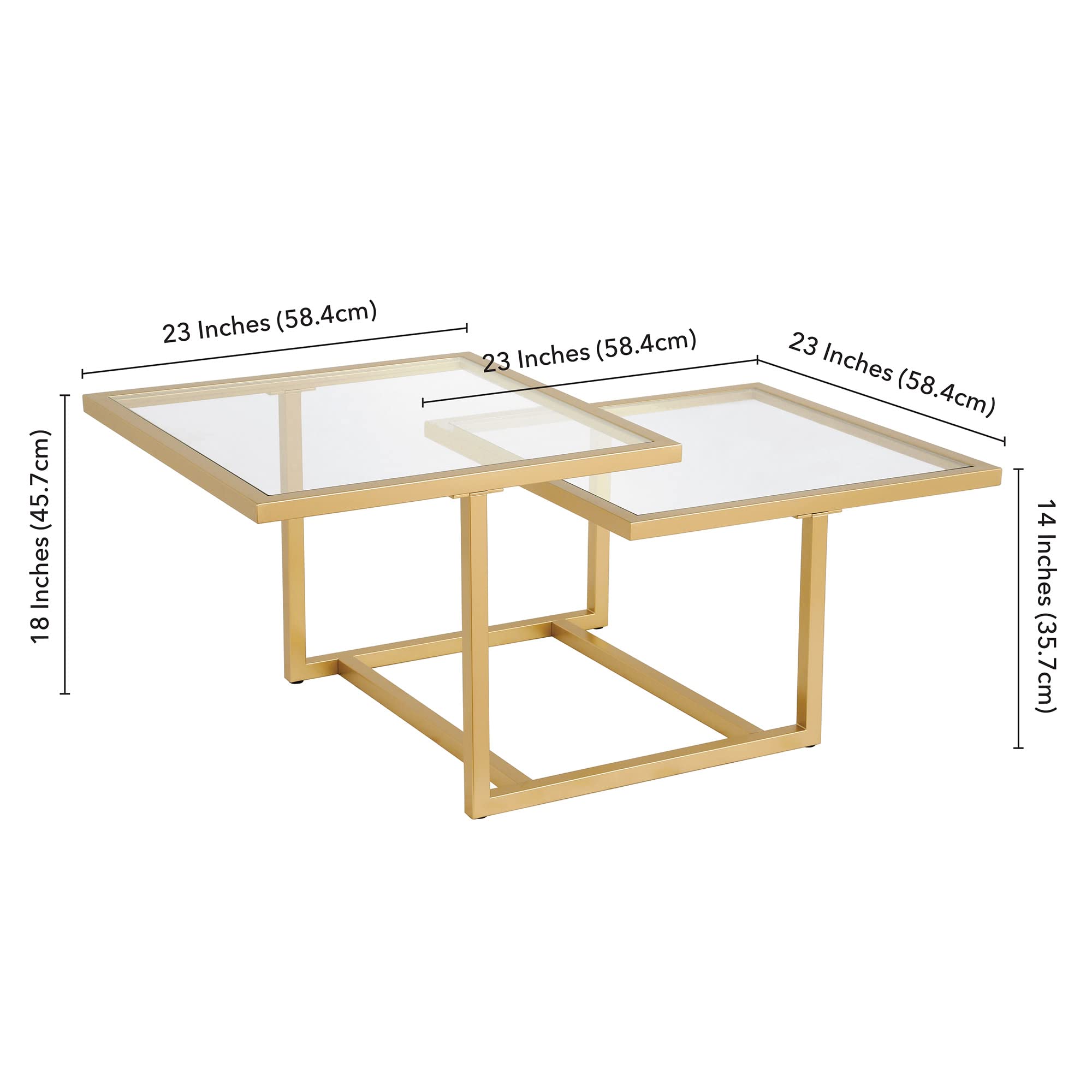 43" Wide Square Coffee Table in Brass, Modern coffee tables for living room,