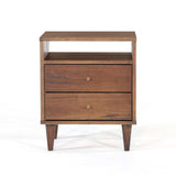 Mid Century 2-Drawer Nightstand, Solid Wood with a Brushed Walnut Finish