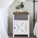 Farmhouse End Table, Set of 2, Rustic Night Stand with Barn Door and Storage Shelf