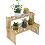 Natural Bamboo Indoor Plant Stand for Desk, 2 Tier Desktop Shelf Organizer Rack