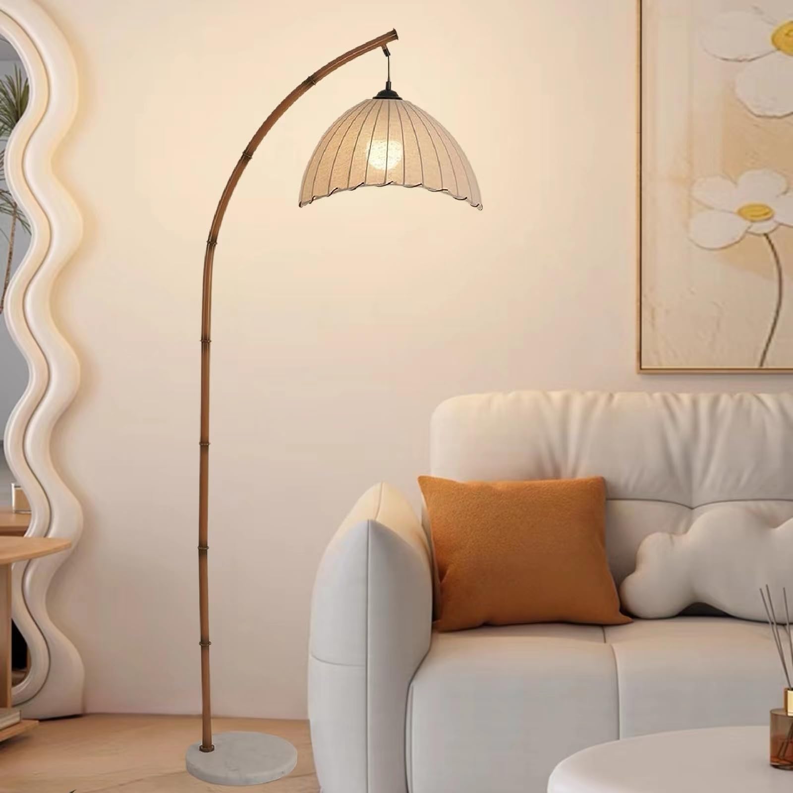 Floor lamp Mid Century Rattan Retro Floor lamp Bohemian Style LED Tall lamp for Living