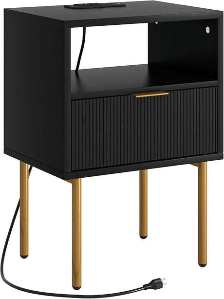 Nightstand,Small Bedside Table with Gold Frame,Black Night Stand,Bedside Furniture,