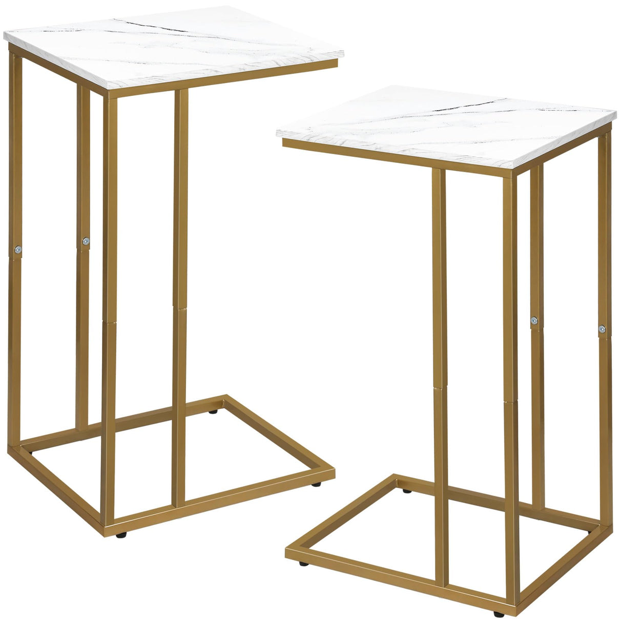 C Shaped End Table Set of 2, Small Side Table for Sofa and Bed, Couch Tables That Slide