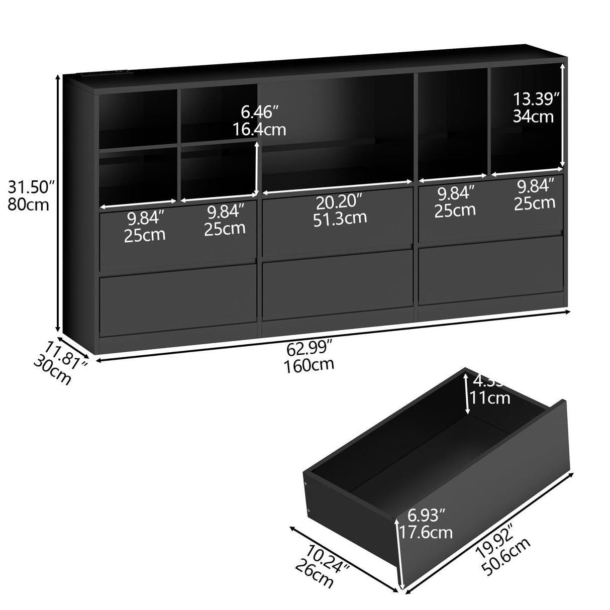 Black Dresser for Bedroom with 6 Drawers, Chest of Drawers