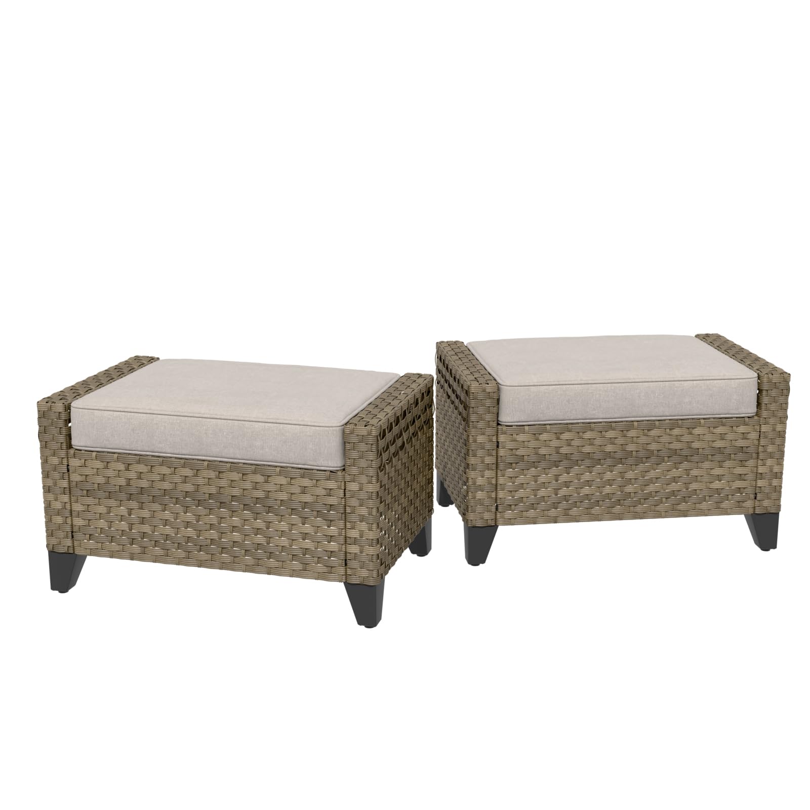 2 Pieces Modern Outdoor Wicker Patio Footstools