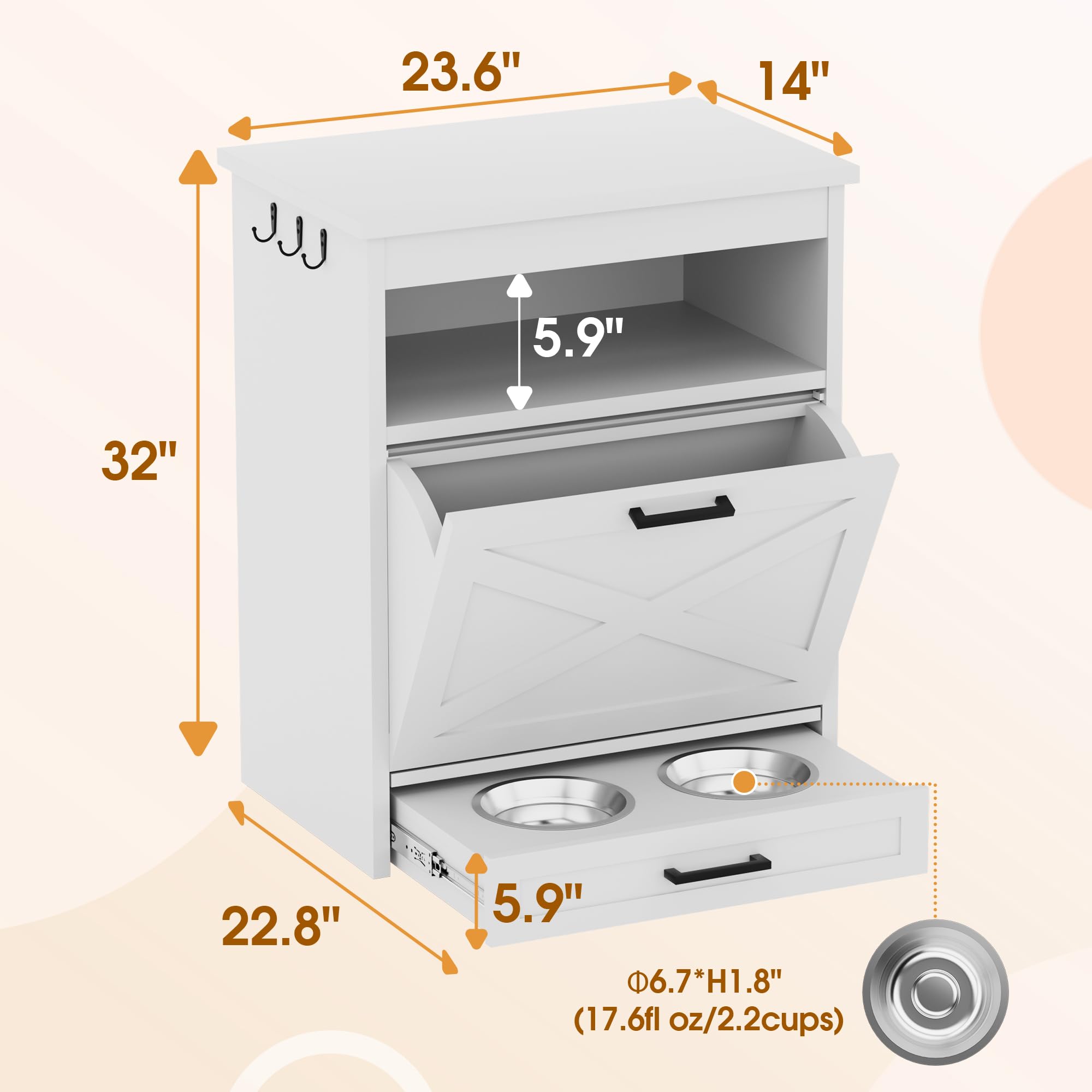 Dog Food Storage Cabinet with Elevated Bowls