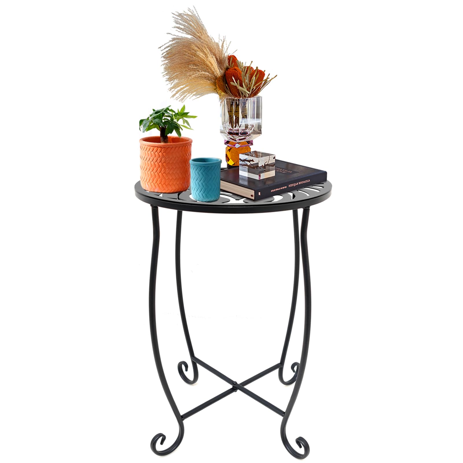 Fashion&cool Outdoor Side Tables, Weather Resistant Metal Patio Side Table, Small Round Outdoor End Table Side Table for Patio Yard Porch Balcony Garden Bedside, Plant Stand for Indoor Outdoor - Bircata