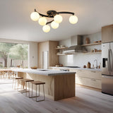 Mid Century Glass Globe Semi Flush Mount Ceiling Light - 6 Light Sputnik Chandelier