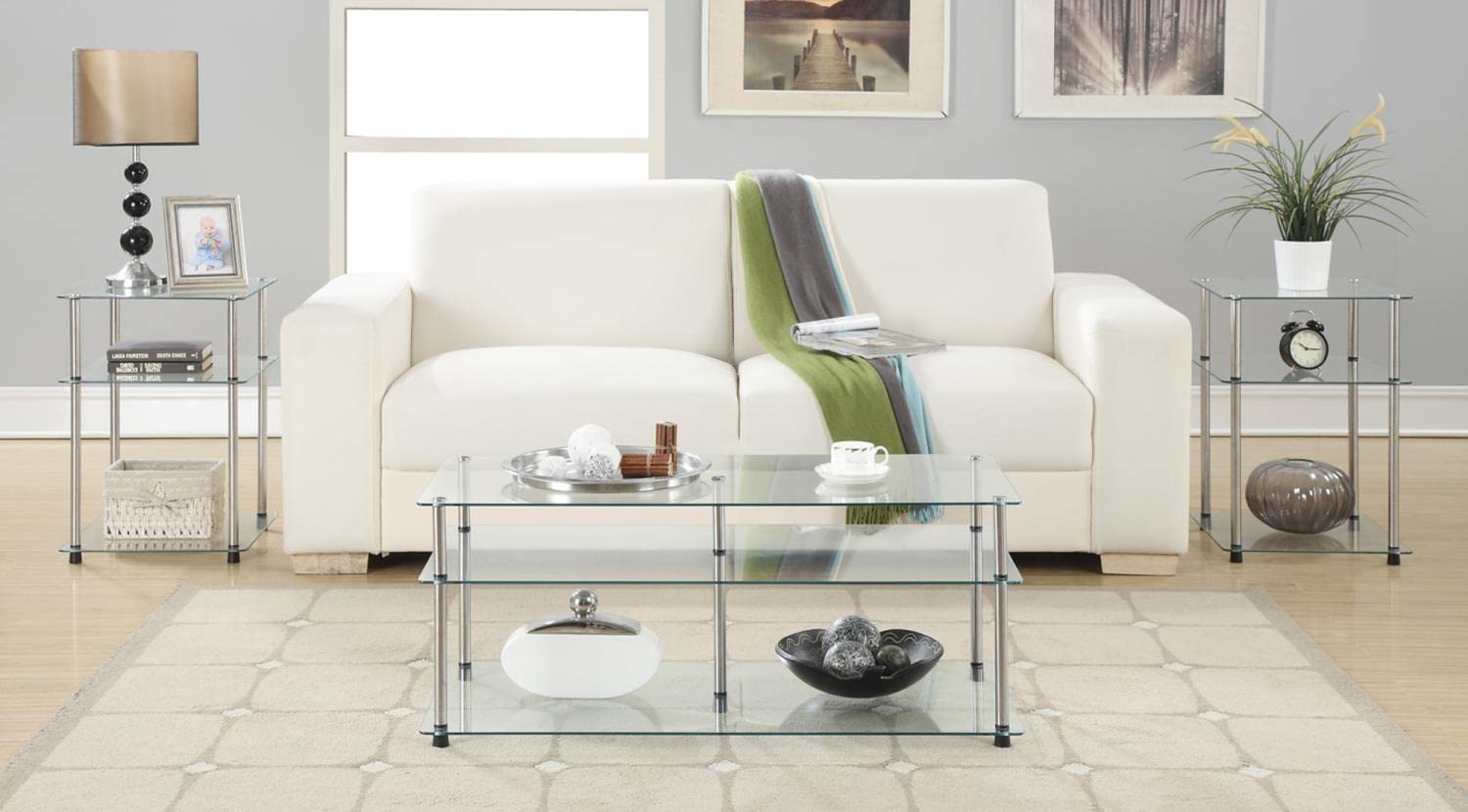 Designs2Go Classic Glass 3 Tier End Table, Glass