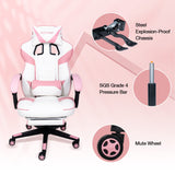 Pink Kawaii Gaming Chair with Lumbar Support
