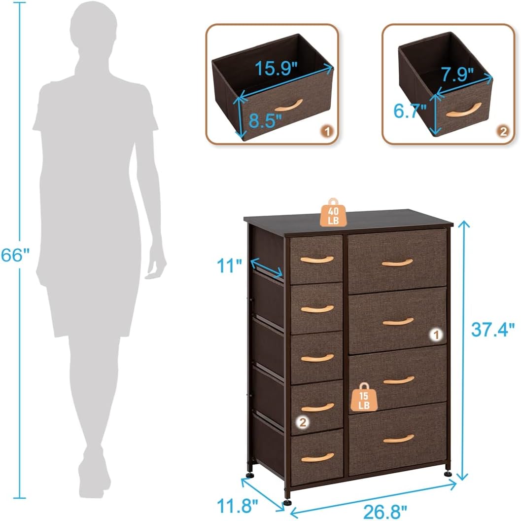 9-Drawer Fabric Dresser: Versatile Storage Organizer with Steel Frame & Wooden