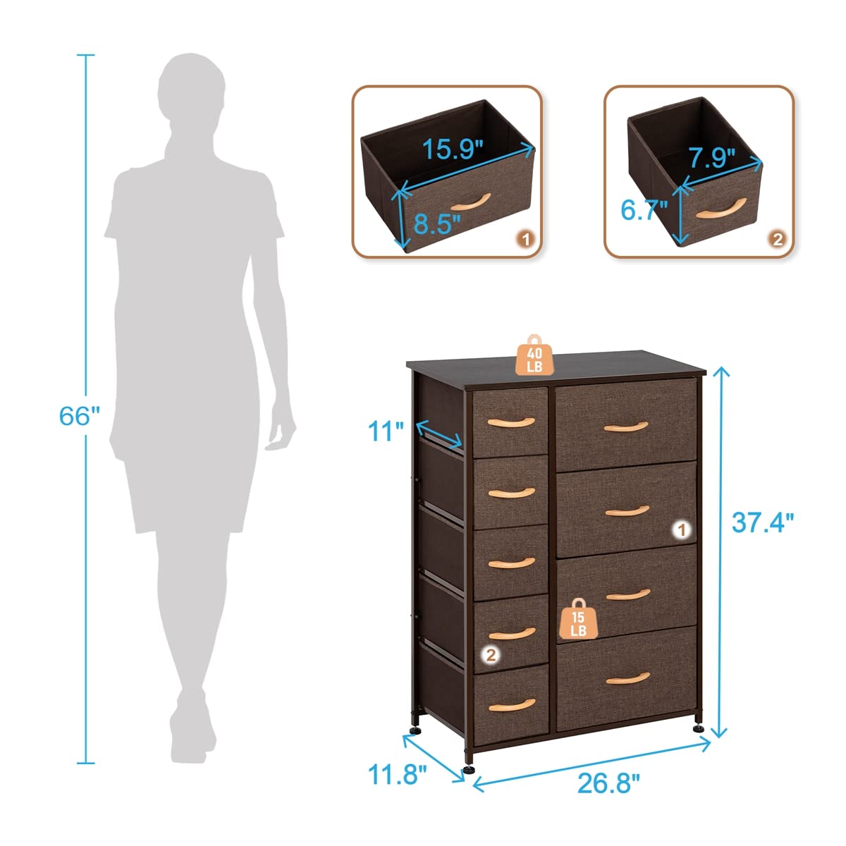 9-Drawer Fabric Dresser: Versatile Storage Organizer with Steel Frame & Wooden