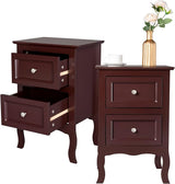 Bedside Tables Set of 2, Farmhouse Brown Nightstands with Storage Drawers