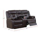 Leatherette Motion Cup Holder Loveseat, Dark Brown