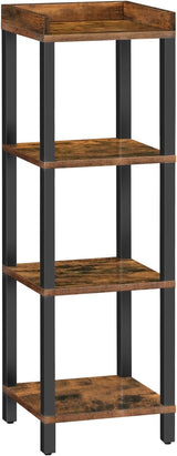 Small Bookcase, Industrial Style Bookshelf for Narrow Spaces, 4-Tier Square Book Shelf Stand, Wooden Storage Rack Display Shelf, Corner Shelf for Living Room, Rustic Brown and Black BF08CJ01