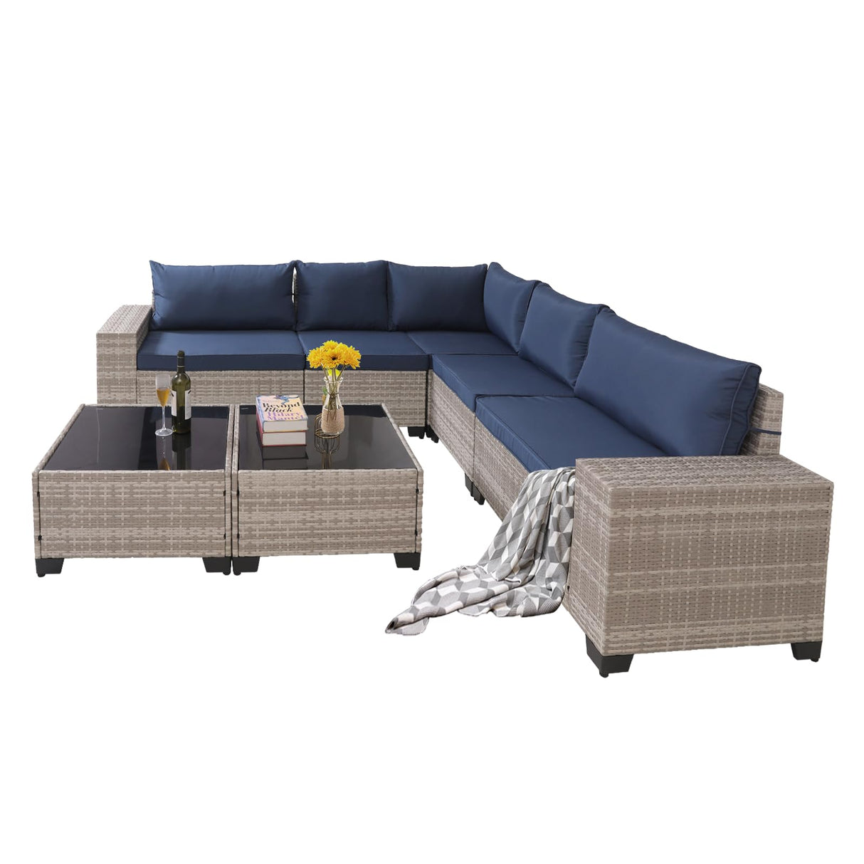 Outdoor Sectional Furniture Set, 7 Pieces Patio Couch