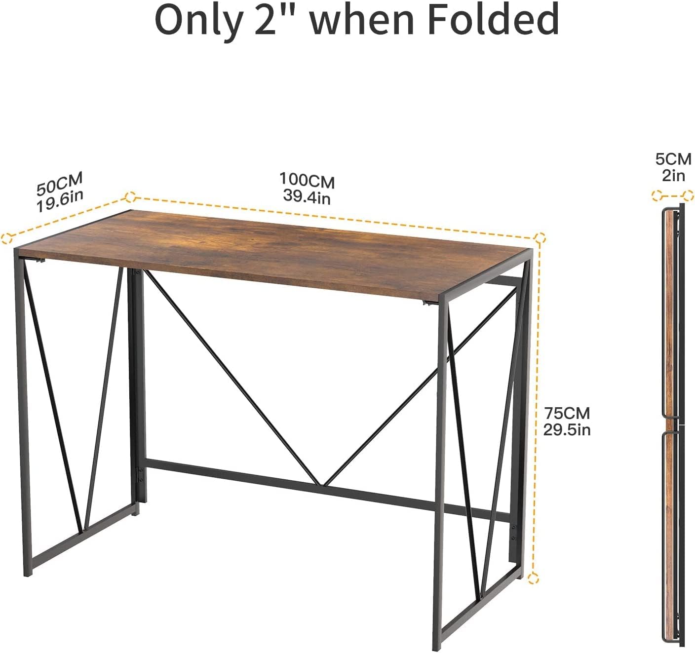 Folding Computer Desk 39 Inch, Foldable Study Writing Desk for Small Space