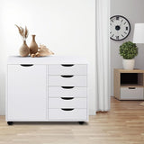 Amy 5 Drawer Chest, Wood Storage Dresser Cabinet with Wheels