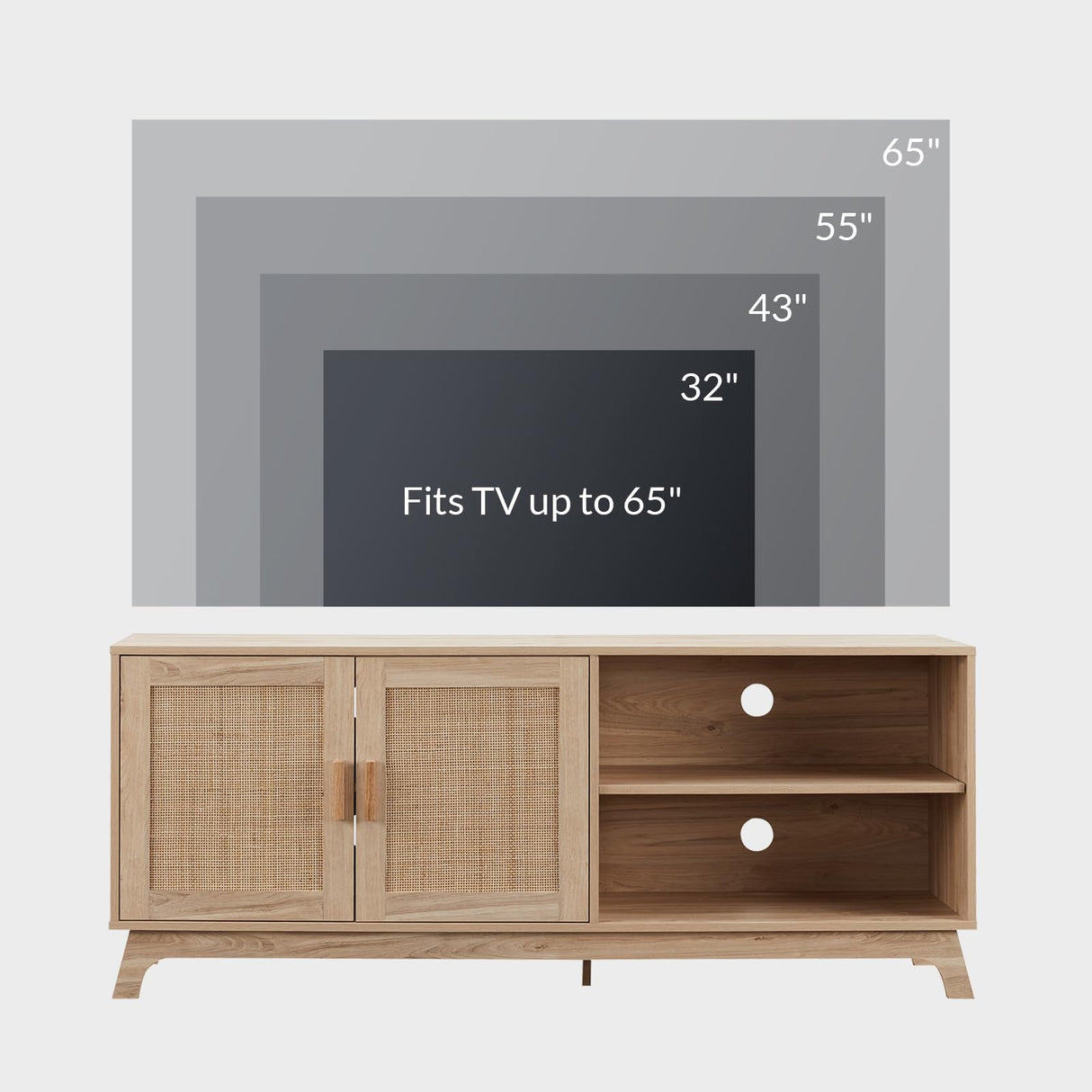 TV Consoles for Living Room, Mid Century Modern TV Stand for 65 Inch TV, Rattan