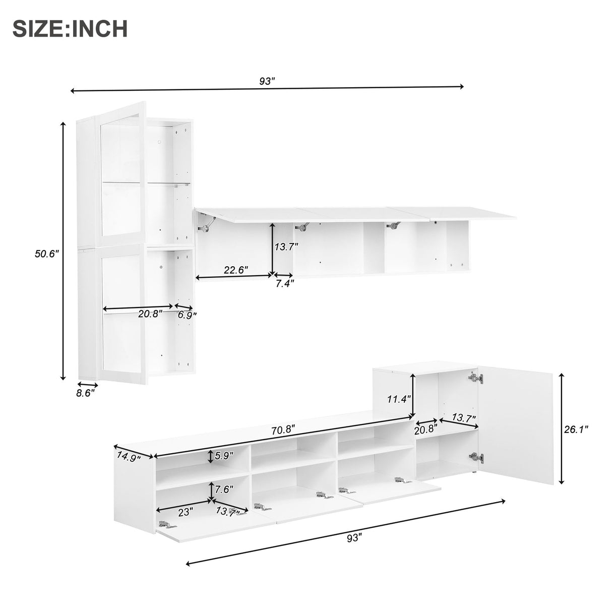 93 Inch TV Stand, High Gloss Television Stands with Ample Storage Space