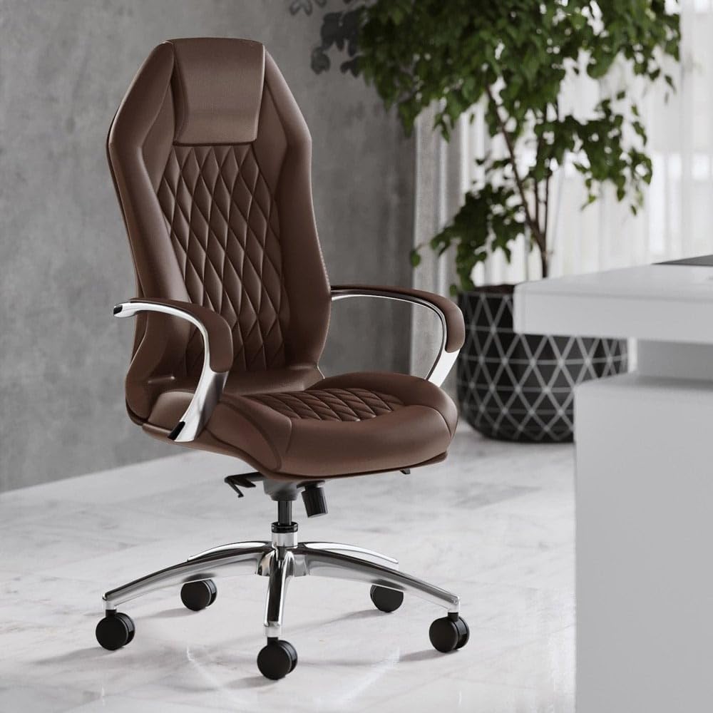 Furniture Modern Ergonomic Sterling Genuine Leather Executive Chair with Aluminum