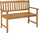 HAPPYGRILL Patio Wood Bench with Ergonomic Backrest & Armrest, 2-Person Outdoor Bench