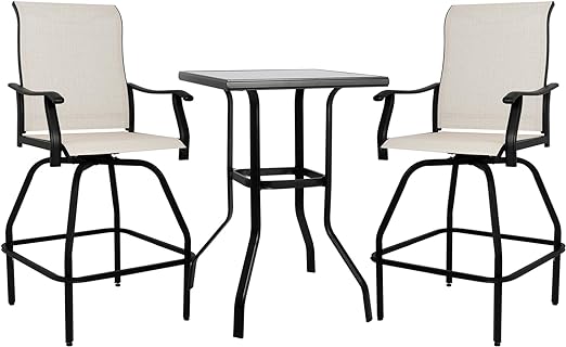 Patio Bar Set  Swivel Bar Stools Outdoor Bistro Textilene Furniture Stability All-Weather Set