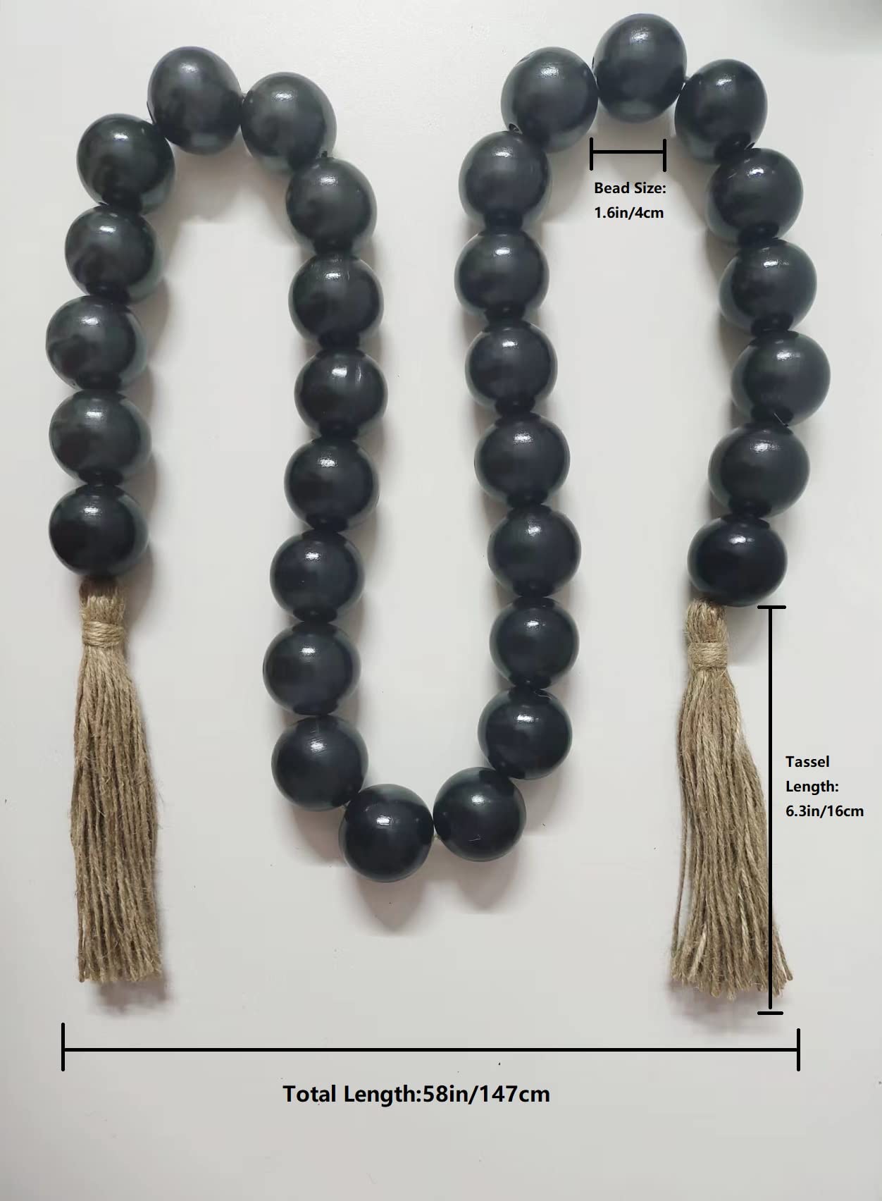 Wood Bead Garland，1.6" Diameter Wooden Beads Tassels, Decorative Beads Boho Decor