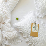 White Ruffled Bedding-2 Pieces Twin Seersucker Duvet Cover Textured Stripe Style, Soft