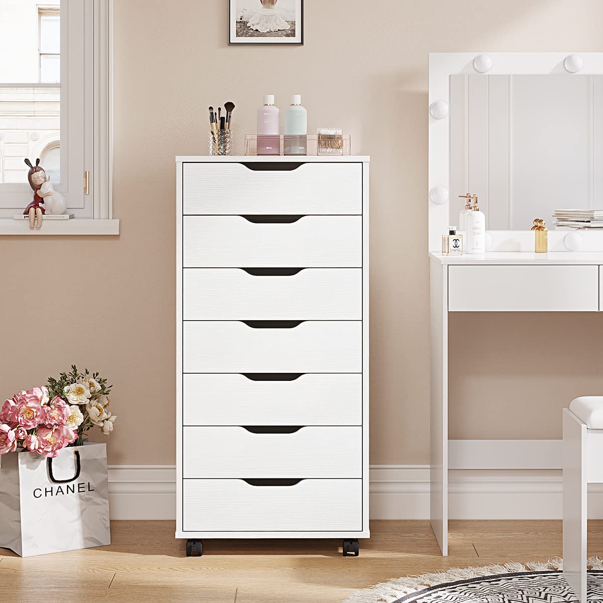5/7 Drawer Chest, Wooden Tall Dresser Storage Dresser Cabinet with Wheels
