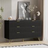 Black Dresser for Bedroom, 7 Drawer Dresser with Gold Pulls and Metal Legs