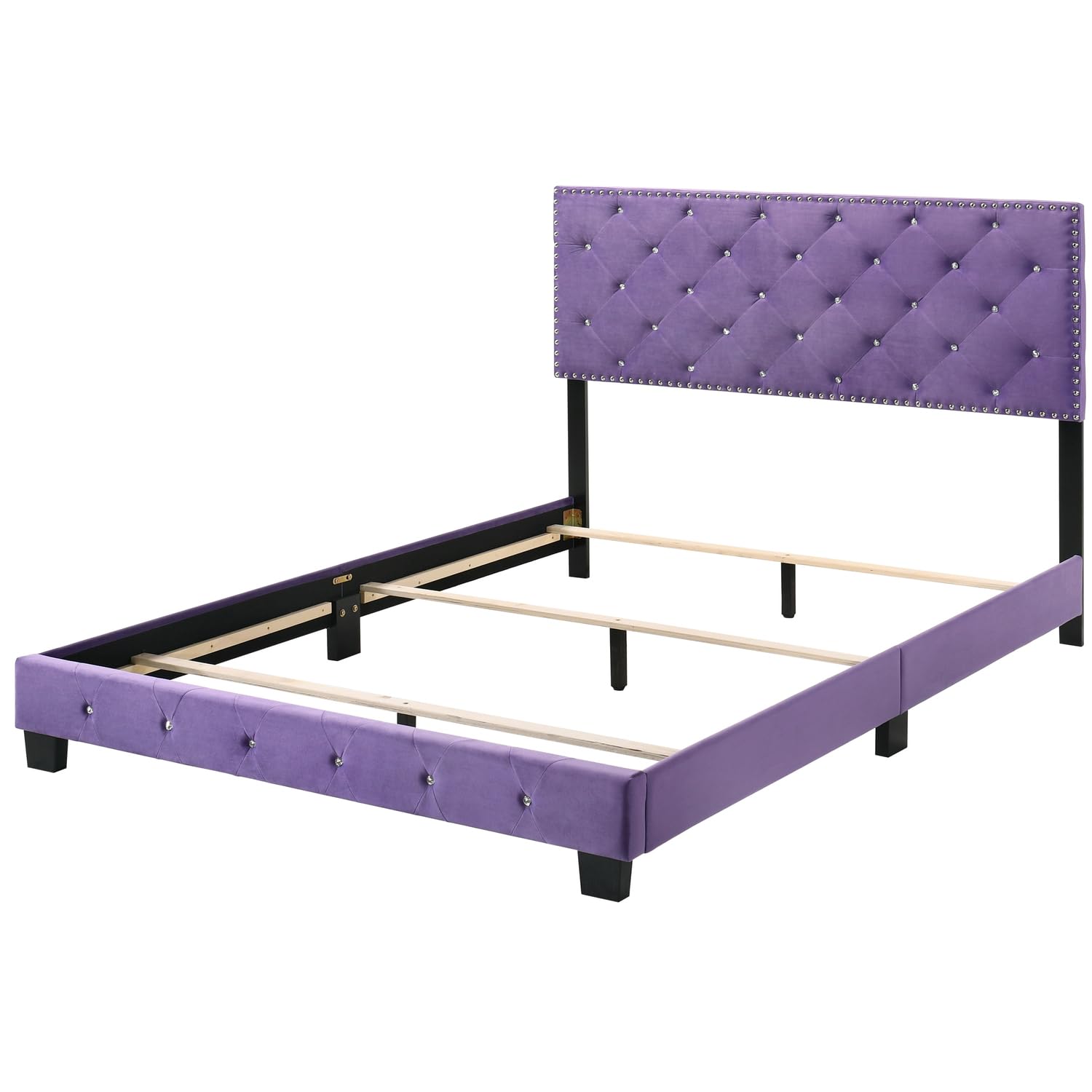Gothic Grandeur Purple Velvet Queen Bed with Tufted Headboard
