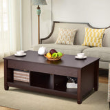 Table with Hidden Storage Compartment, Display Shelves, Lift Tabletop for Living Room,