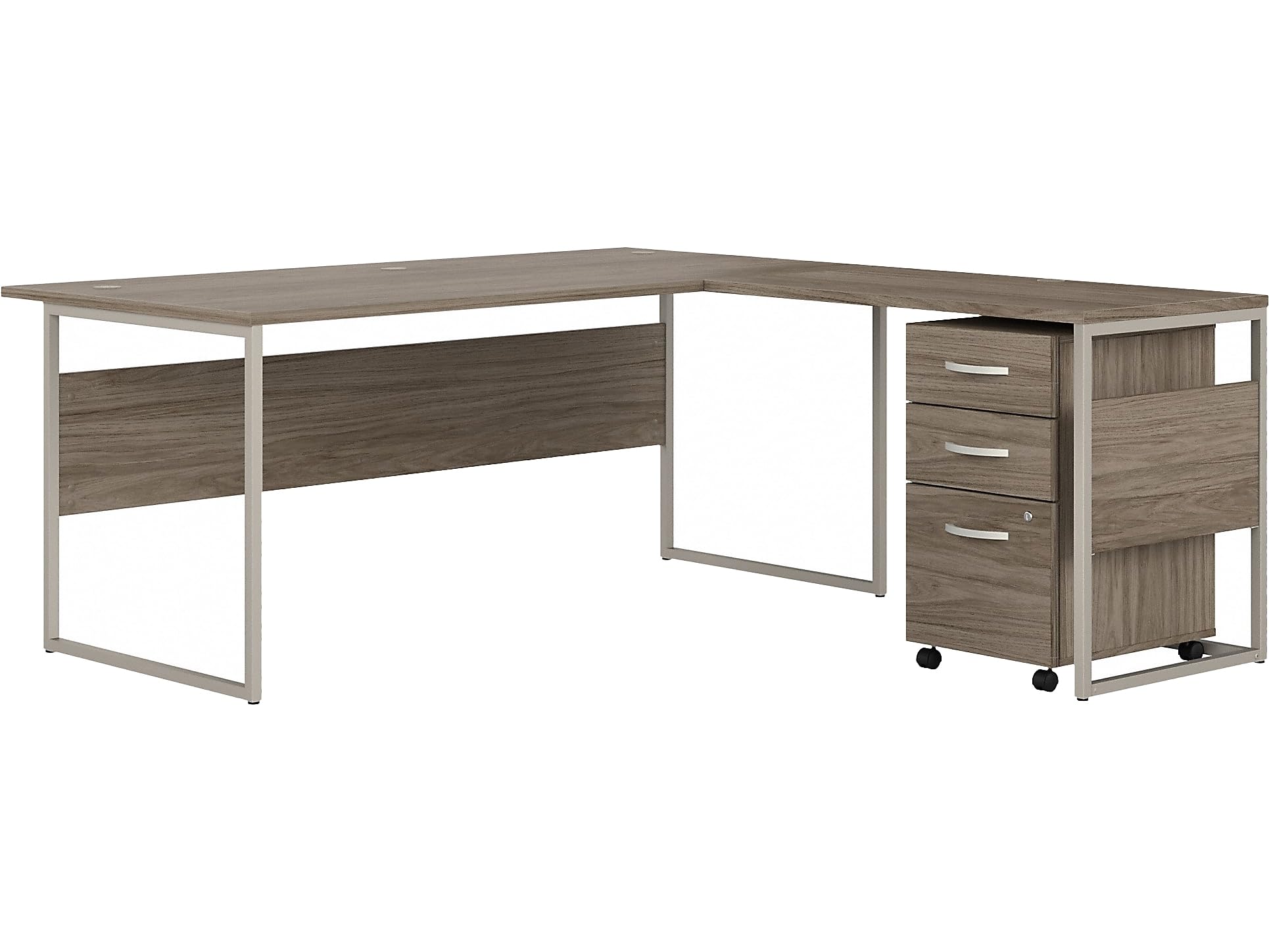 Hybrid 72-Inch W L-Shaped Table Desk with 3-Drawer Mobile File Cabinet Bundle