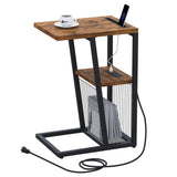 Side Table, C Shaped Nightstand End Table with Charging Station and Phone Holder