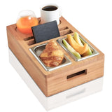 Bamboo Snack Tray Cup Holder - Food Caddy for Eating on Couch, Bed, Sofa