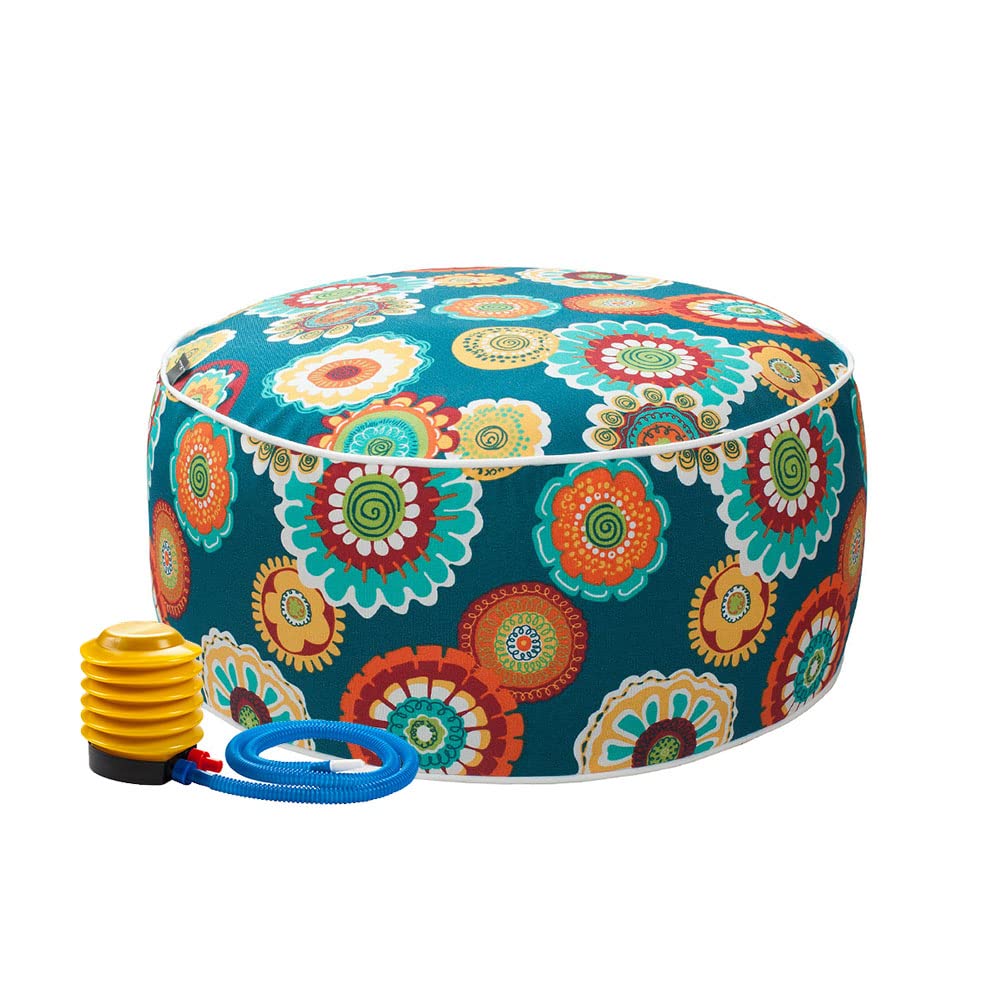 Indoor/Outdoor Inflatable Stool Ottoman Pouf, Water Repellent Round Footrest Footstool