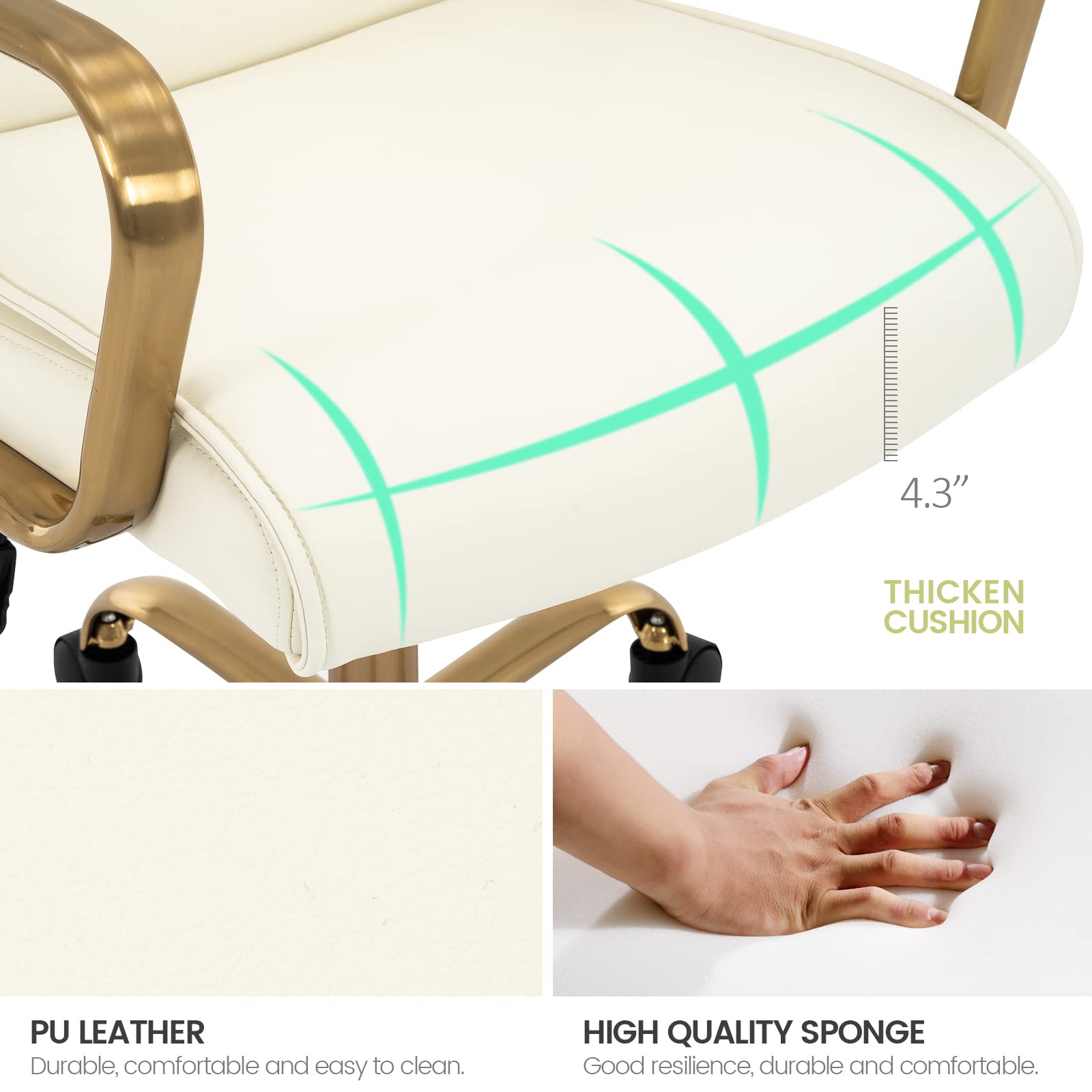 Modern Upholstered Mid-Back Office Chair with Wheels