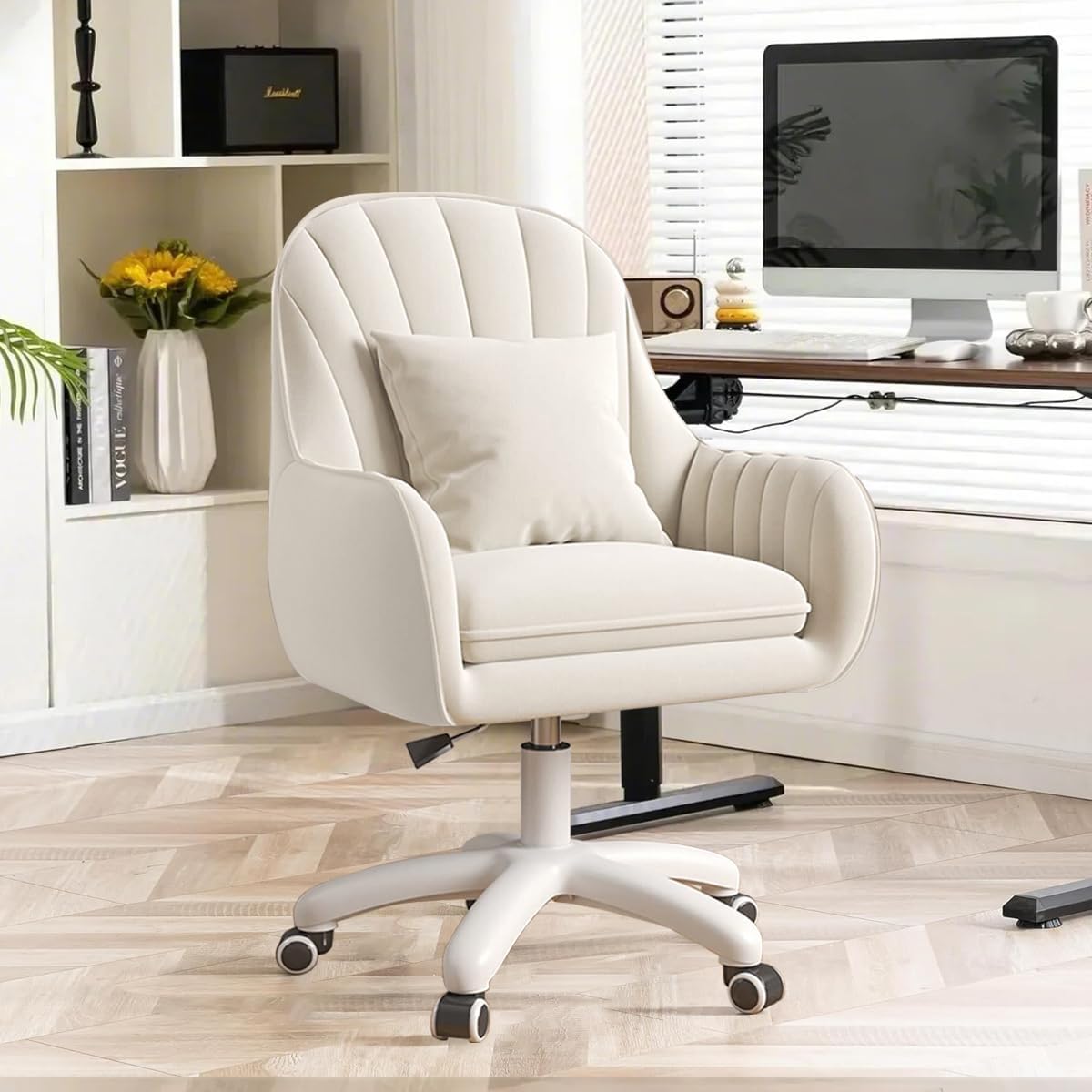 Home Office Chair Velvet Vanity Chairs Cute Makeup Desk Chair with Wheels Mid Back Computer Chairs Height Adjustable Small