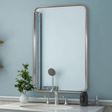 ANDY STAR Brushed Nickel Bathroom Mirror, 24x36’’ Rounded Rectangle Mirror Modern Silver Vanity Mirror SUS304 Metal Tube Frame(Rustproof) 1’’ Deep Wall Mounted Vertically/Horizontally