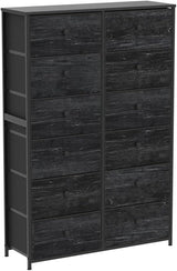 Tall Dressers for Bedroom, 12 Drawer with Wooden Top and Metal Frame